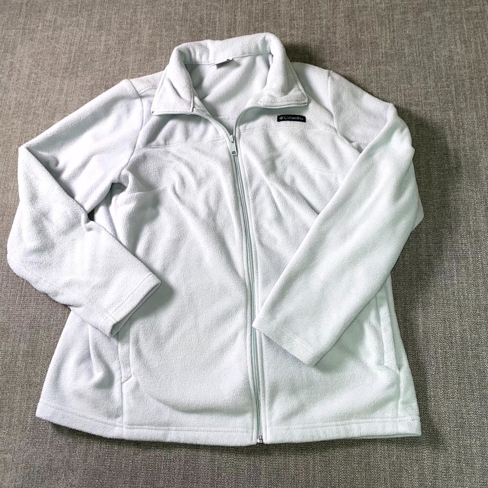Columbia Fleece Jacket Womens 1X White Regular Fit Mock Neck Full Zip Warmth